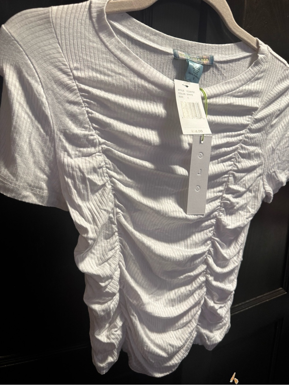LOFT White Ribbed Ruched Short Sleeve Tee - Picture 5 of 5